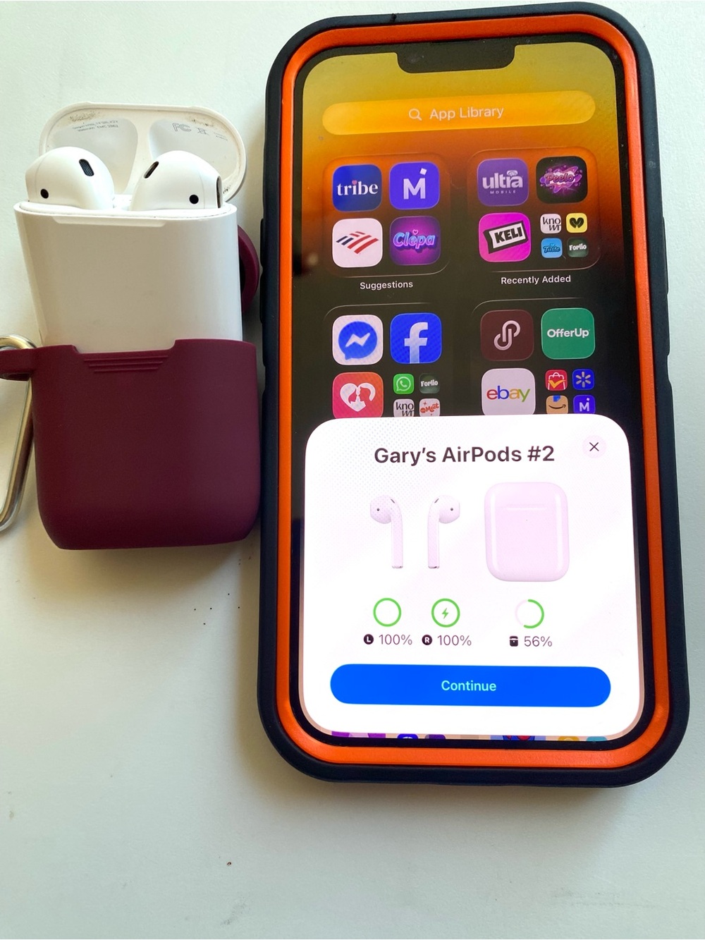 Apple White AirPods with Burgundy Protective Case in Working Perfectly Like New